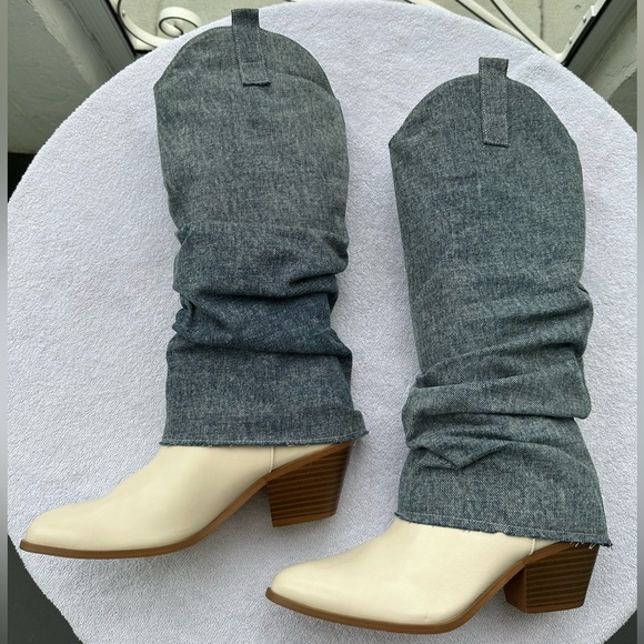 Fashion Nova Coolest In The Streets Knee High Boots Dark Denm Size 9 NWT - Picture 3 of 15